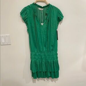 RIELLE Women's Pleated Mini Dress Size M In Green